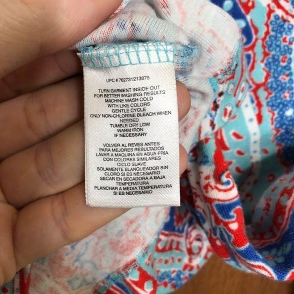 Jones New York Sport Blue Red Large Boho Print Top - Picture 4 of 11